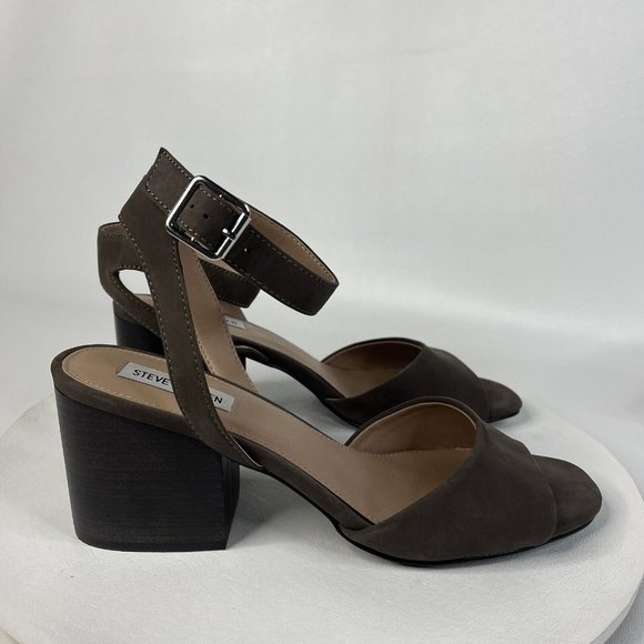 Steve Madden Womens Devlin Taupe Open Toe Suede Sandal Block Heel Ankle Strap 11 - Picture 5 of 13